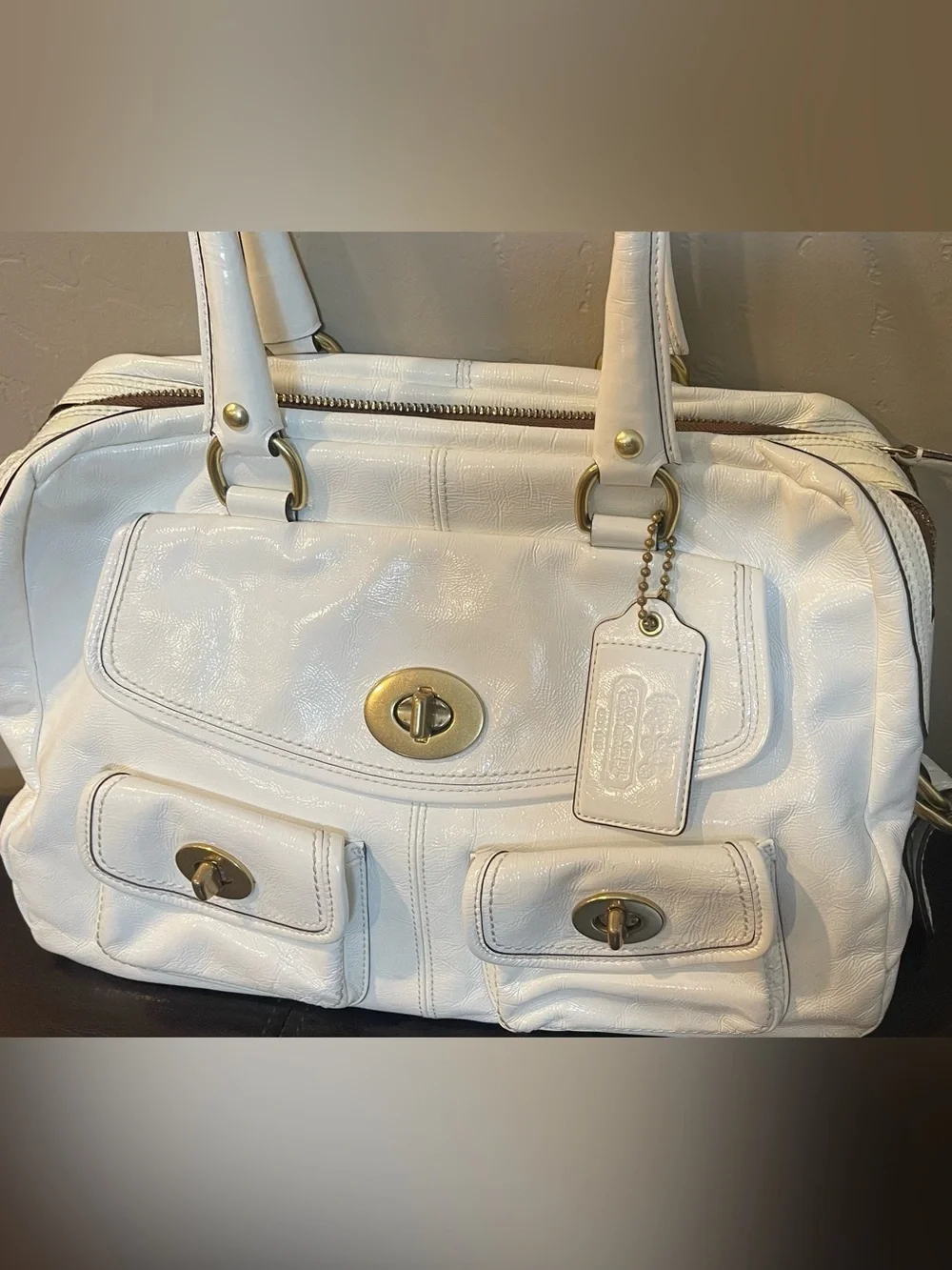Coach Peyton limited edition Legacy White Satchel Gold Hardware turnlock y2k